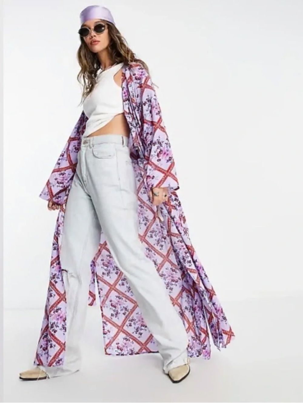 Free People I'm the One Kimono Robe Floral Long Line Cardigan Cotton Boho XS/S